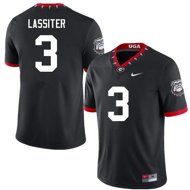 Mens #3 Kamari Lassiter Georgia Bulldogs Stitched Nike Black Alternate Mascot 100th Anniversary College Football Game Jersey S-3XL