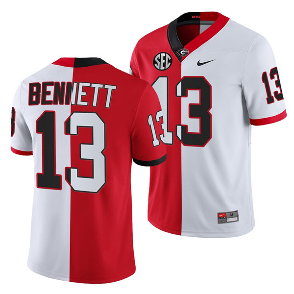 Mens #13 Stetson Bennett Georgia Bulldogs Stitched Nike Red White Split Edition Football Jersey S-3XL