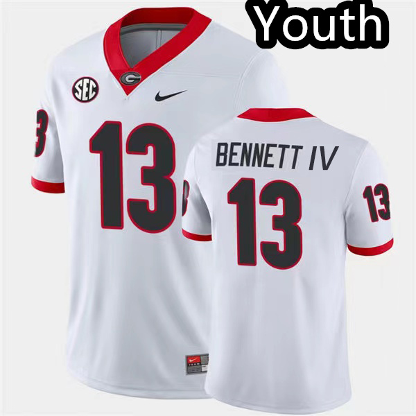 Youths #13 Stetson Bennett Georgia Bulldogs Stitched Nike White College Football Game Jersey S-2XL