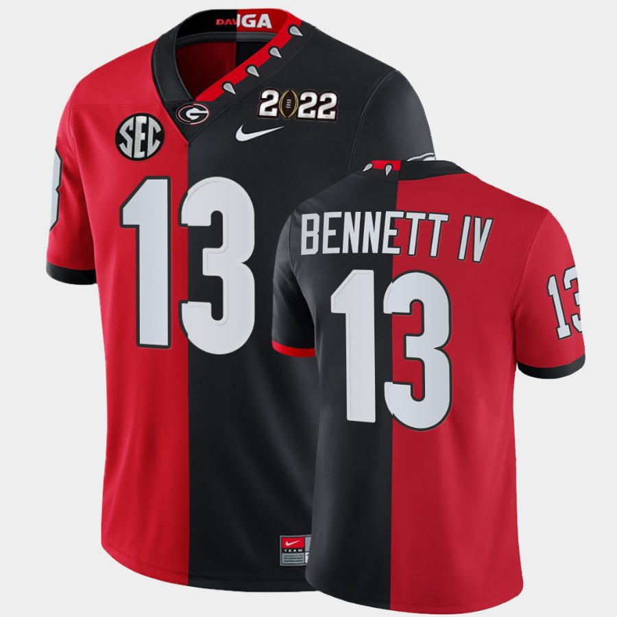 Youths #13 Stetson Bennett Georgia Bulldogs Stitched Nike Red Black Mascot 100th Anniversary Split Edition Football Jersey S-2XL